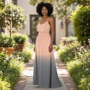 Boutique Maxi Dress Women M Peach/Pink Grey NWT Ombre Smocked Boho